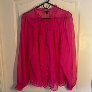 Ann Taylor Vibrant Pink Sheer Blouse - XL- like new!